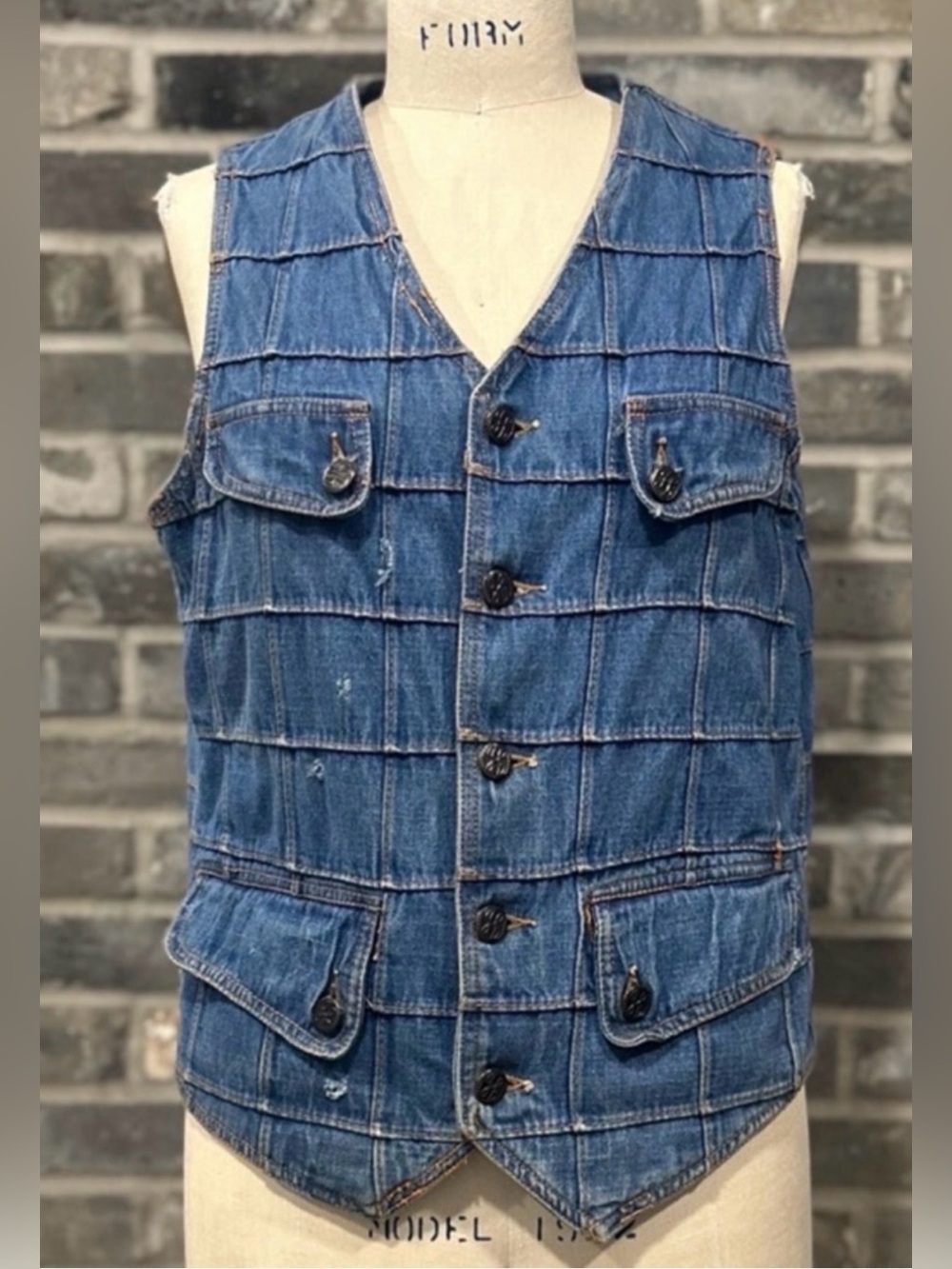 Vintage 90s Jandy Jeans Patchwork Denim Vest Womens L Quilted Western